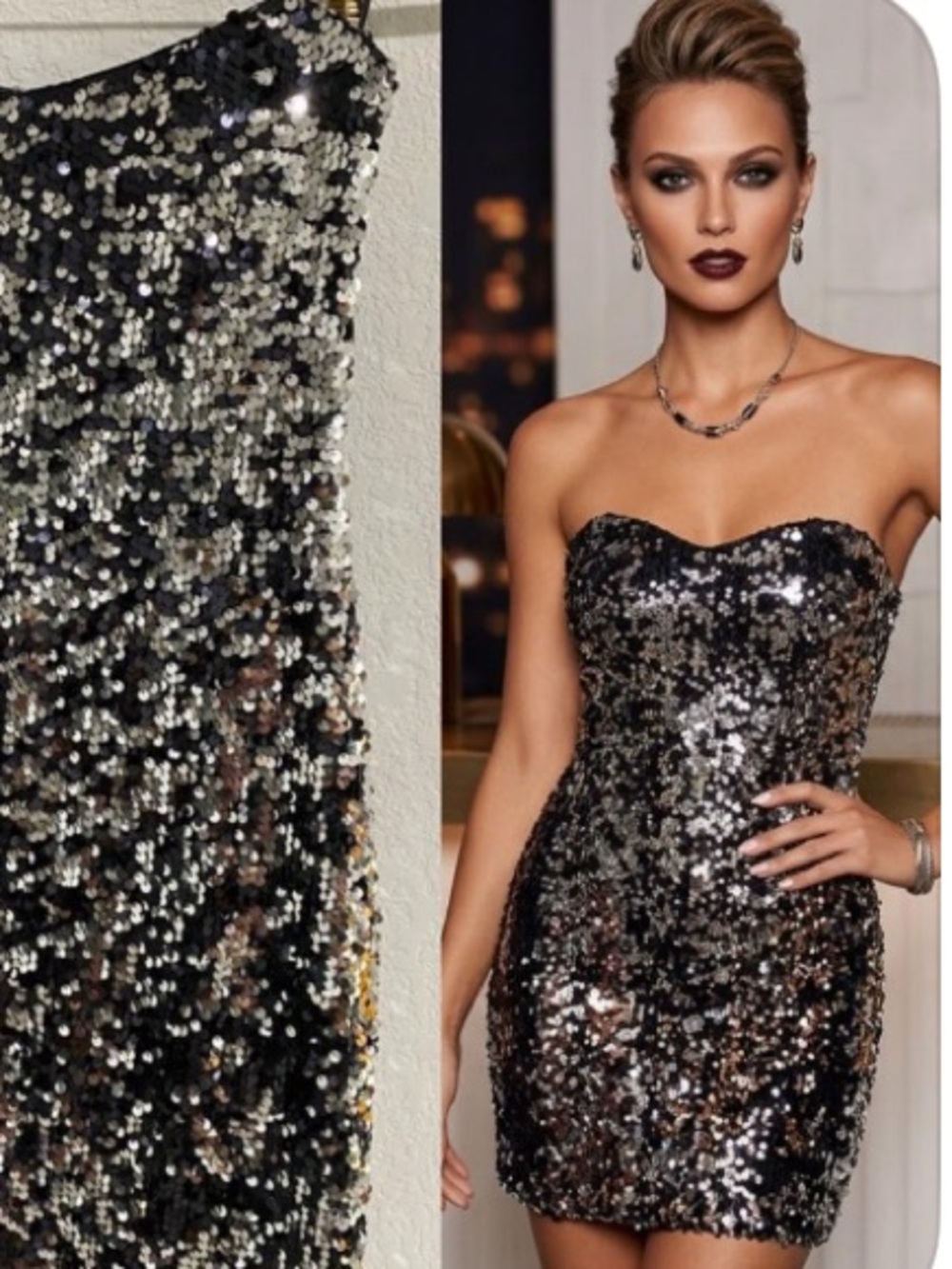 Silver & Black Ombre Sequin Cocktail Party New Years Dress